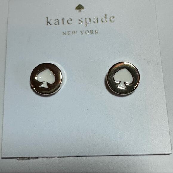 kate spade Jewelry - Kate Spade - Spot The Spade, White and Gold Stud Earrings, NWT